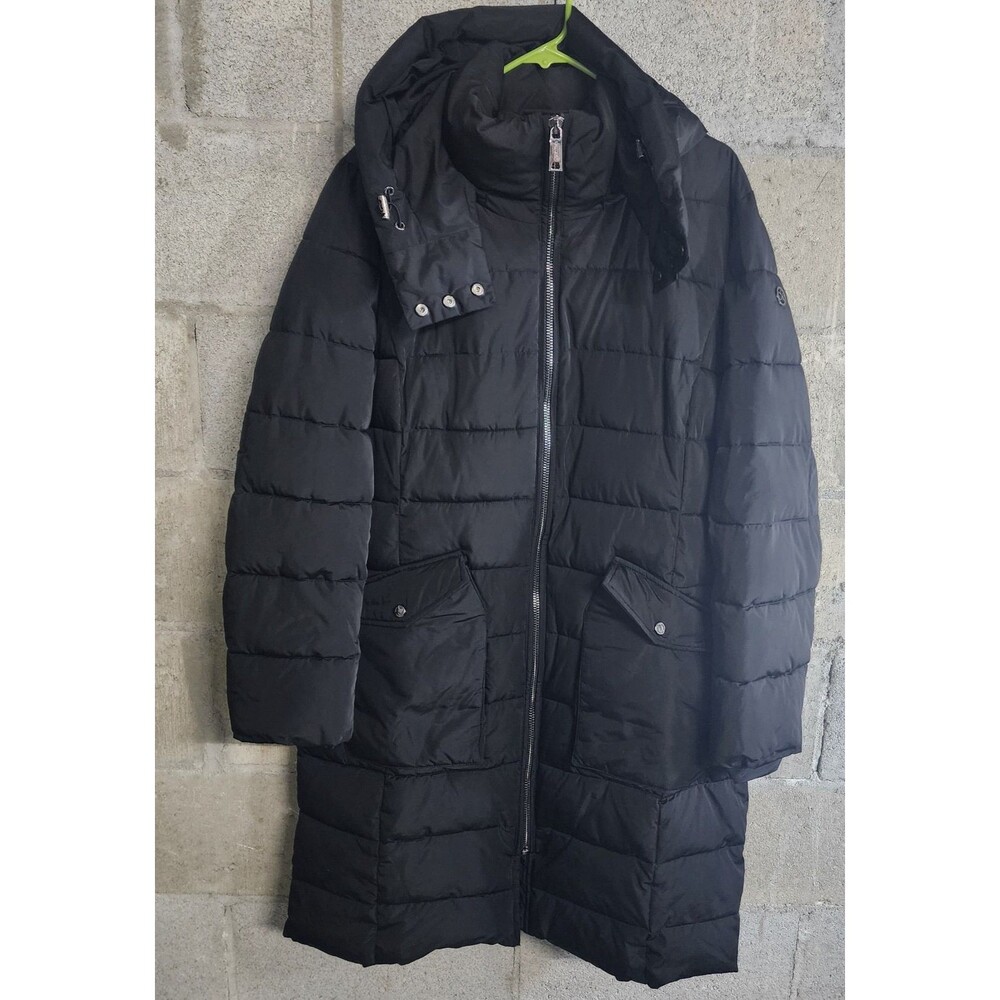 Calvin Klein Large Pockets Hooded Women's Puffer Long Coat Gray Size XL